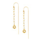Gold threader earrings with pearl accents on a white background