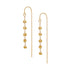 A pair of gold dangle earrings with small flower motifs and long chain drops, shown on a plain white background.