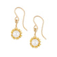 Gold earrings with pearl center on a white background