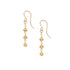 A pair of gold dangle earrings with small flower-shaped charms, shown on a plain white background.