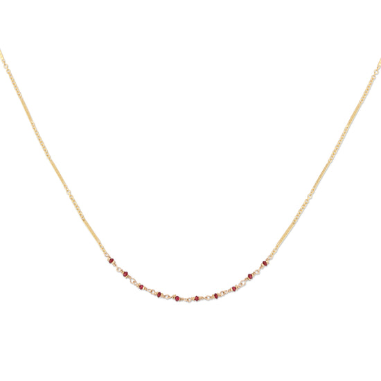 Gold chain necklace with ten ruby beads 