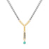 A Y-shaped necklace featuring a gold and silver chain design with a turquoise bead pendant, shown on a plain white background.