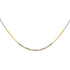A double-stranded mixed metal necklace with a combination of gold-fill and oxidized sterling silver showcasing a patterned chain design.