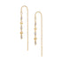 A pair of gold dangle earrings with small gray faceted diamond beads and delicate chain details, shown on a plain white background.