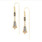Gold and oxidized silver beaded earrings on a white background