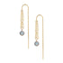 Gold chain earrings with small round labradorite gemstones on a white background