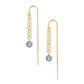 Gold chain earrings with small round labradorite gemstones on a white background