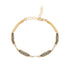 Gold bracelet with oxidized sterling silver chain and pearls on a white background