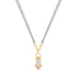 Necklace with a gold and oxidized silver pendant with garnet stones on a white background