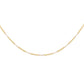 A delicate gold chain necklace with alternating textured oval links and small round clear stones, displayed in a curved shape against a plain white background.