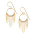 Gold hoop earrings with chain fringe on a white background
