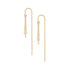 A pair of gold drop earrings with delicate chain drapes and small white pearl accents, shown against a plain white background.