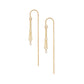 A pair of gold drop earrings with delicate chain drapes and small white pearl accents, shown against a plain white background.