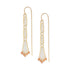 A pair of gold-fill and silver threader earrings with sunstone gemstones, displayed against a white background.