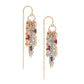 Patterned mixed metal fringe threader earrings with ruby accents 