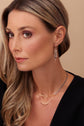 Model wearing Talika ruby fringe threaders and Kanti mixed metal ruby necklace 