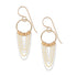 A pair of earrings featuring draped gold-fill and sterling silver chains on a white background 