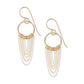 A pair of earrings featuring draped gold-fill and sterling silver chains on a white background 