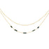 Linda double-stranded gold necklace with a bar and link chain, accented with green tourmaline stones, shown on a white background.