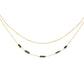 Linda double-stranded gold necklace with a bar and link chain, accented with green tourmaline stones, shown on a white background.